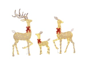 3 cerfs lumineux noël, en forme de famille de cerfs, rennes lumineux noël, en acier, 283 led blanc chaud, or
