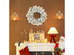 Couronne de noël lumineuse 60 cm avec 35 led blanc chaud, minuterie, 98 pointes, pommes de pin, vert et blanc