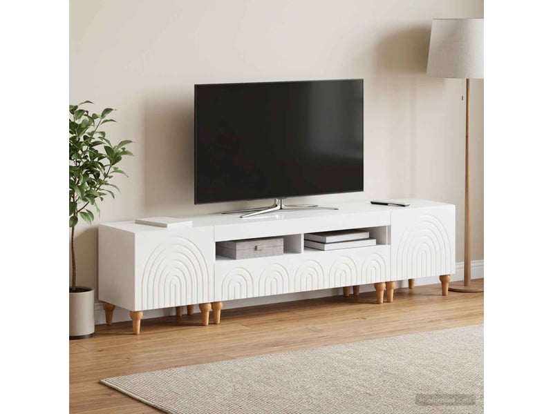 Ensemble de 3 meubles tv led blanc brillant bois d'ingénierie shl19161 - Conforama C