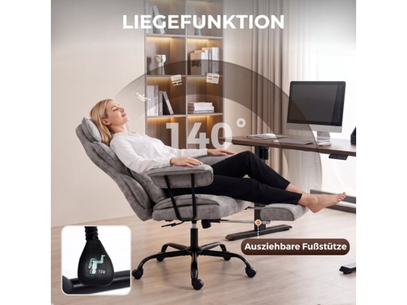  Chaise de bureau massante 6 points, chauffante, repose-pieds, soutien lombaire, assise large, grise  - Conforama D
