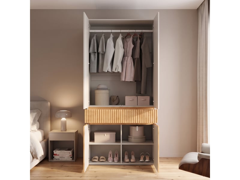 Armoire de chambre 90x50x200 cm avec penderie 1 tiroir et 4 portes chêne clair et gris - Conforama D
