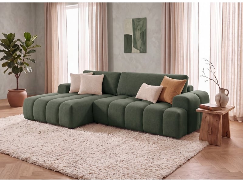  Canapé d'angle convertible avec coffre en tissu texturé vert olive berenice - angle gauche 12391-M3-VEROL - Conforama B