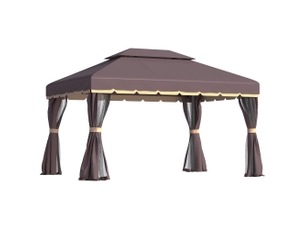 Pavillon de jardin - outsunny - dimensions - couleur café - cadre en aluminium robuste