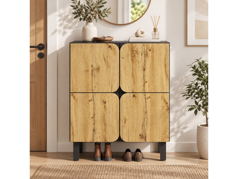  Meuble à chaussures 4 portes avec étagères réglables et pieds métal - design moderne  - Conforama E