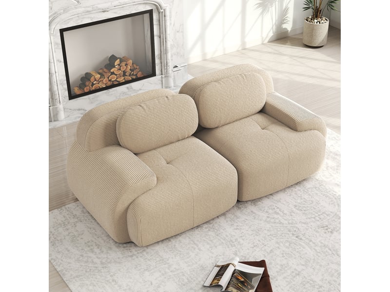 Canapé 2 places modenvie modulable sans cadre en velours côtelé beige 208 x 103 x 70 cm - Conforama D