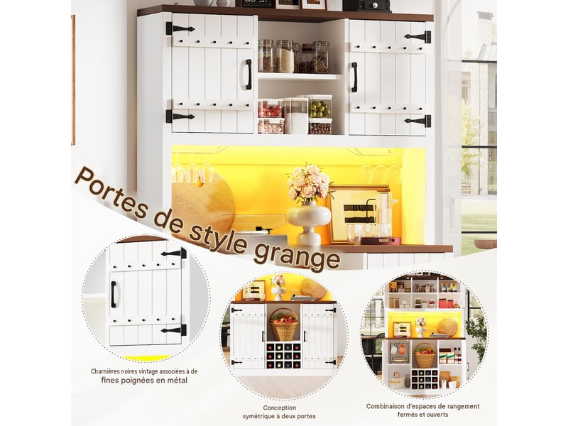  Meuble haut de cuisine avec led rgb et range-bouteilles blanc 120x40x180 cm  - Conforama E
