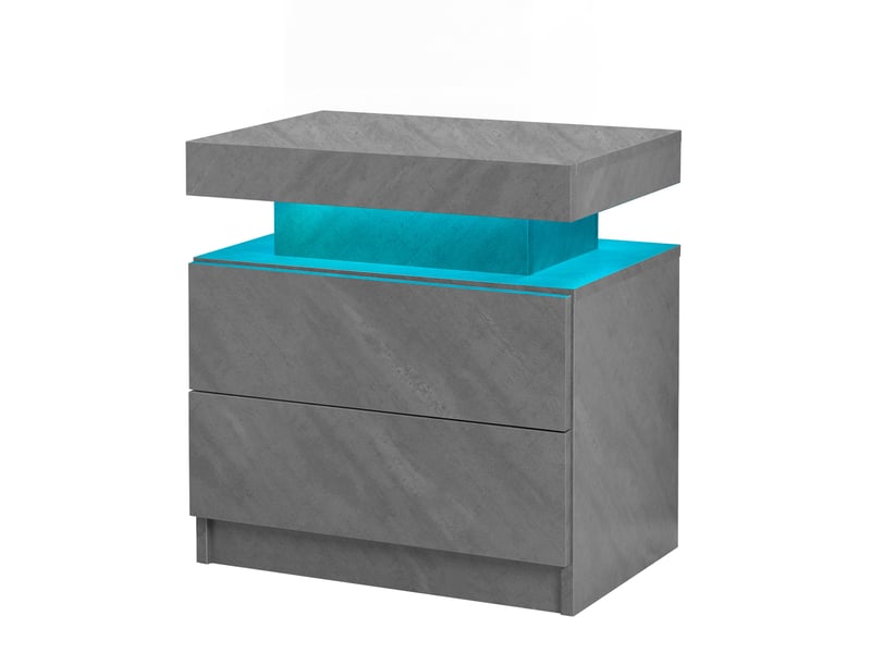 Table de chevet led 50 x 53 x 36 cm – gris foncé – 2 tiroirs et éclairage multicolore réglable - Conforama A