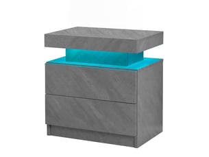 Table de chevet led 50 x 53 x 36 cm – gris foncé – 2 tiroirs et éclairage multicolore réglable
