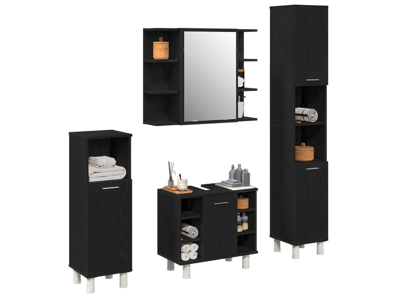 Ensemble de mobilier de salle de bain 4 pièces noir cf64557 - Conforama C