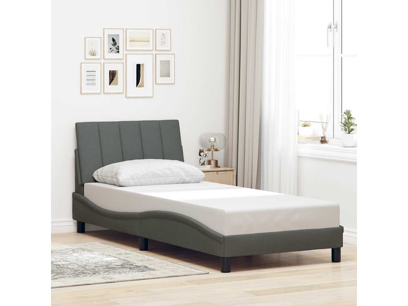  Lit simple- lit adulte -  cadre de lit sans matelas hanko gris foncé 90x190 cm tissu  - Conforama C