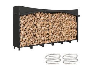 Porte-bûches extérieur avec bâche imperméable, structure en acier réglable, 150 kg