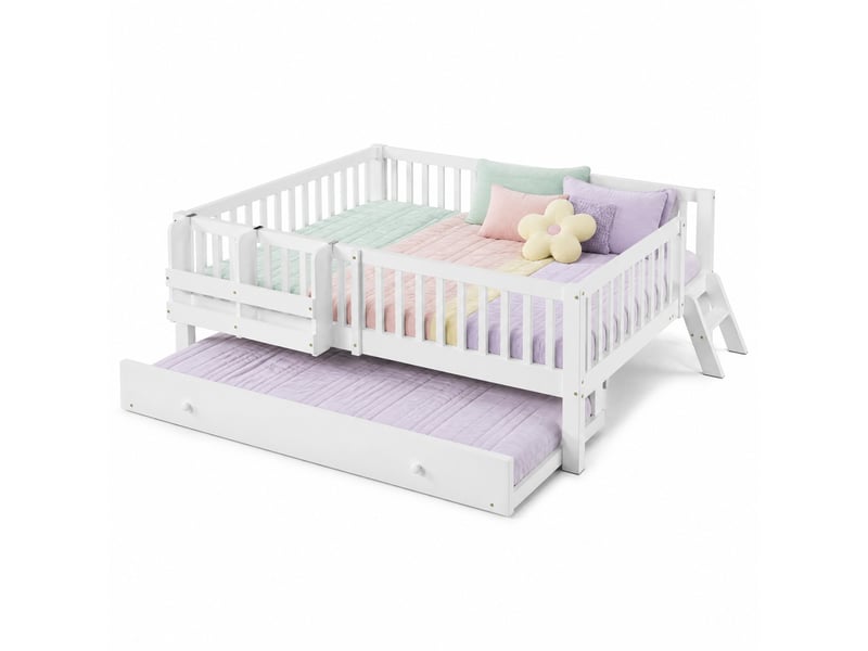  Lit enfant,140x200 cm,avec lit gigogne et rangement,mdf et pin,blanc  - Conforama A