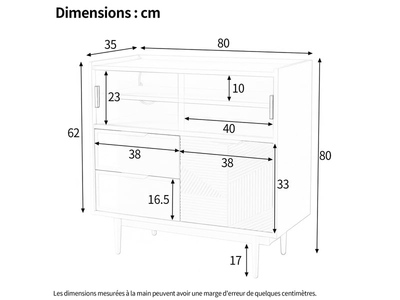  Meuble de rangement avec portes coulissantes vitrées, niches ouvertes et led réglable pour salon en mdf blanc, 80 cm  - Conforama D
