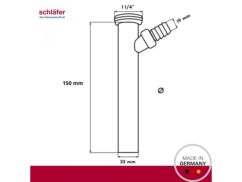  Schläfer 439004-raccord siphon en laiton 1 14 x diam. Ø32mm x 150mm chromé avec prise évacuation pour machine à laver, tuyau de siphon  - Conforama B