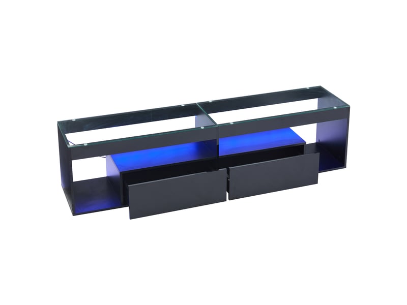  Meuble tv led noir brillant 180 cm pour tv jusqu'à 70 pouces avec 2 tiroirs et plateau en verre trempé  - Conforama A