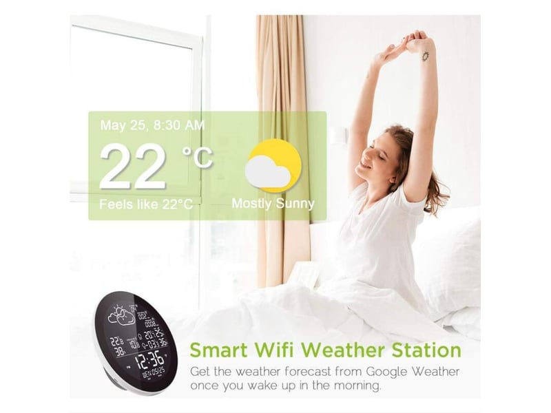 Station météo wlan sans fil avec 3 capteurs extérieurs thermomètre hygromètre station météo sans fil compatible avec smart life app, google weather sy - Conforama B