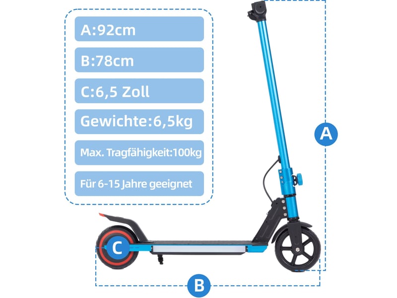  Trottinette électrique enfant 6,5'' 60wh pliable 14 kmh aluminium bleu  - Conforama D