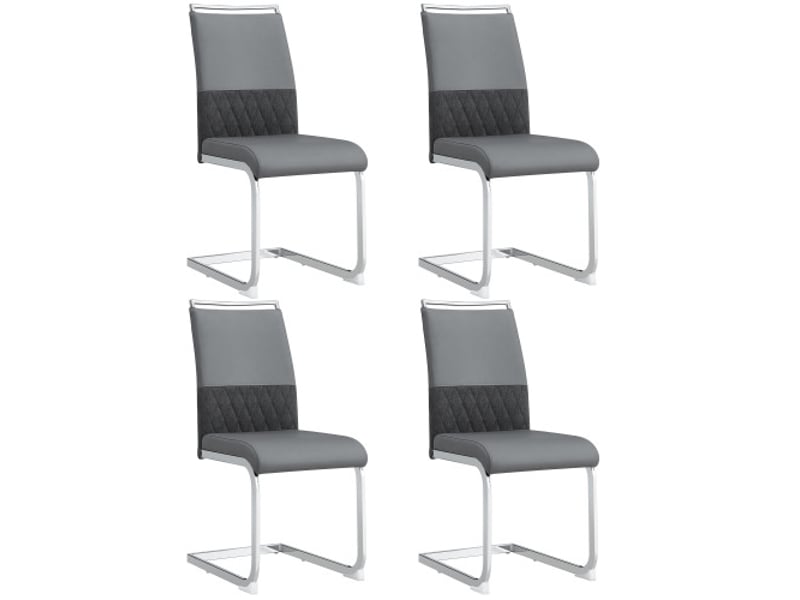  Chaise de salle à manger 4 pcs, dossier haut en simili cuir pu et lin, chaise d'appoint, gris  - Conforama A