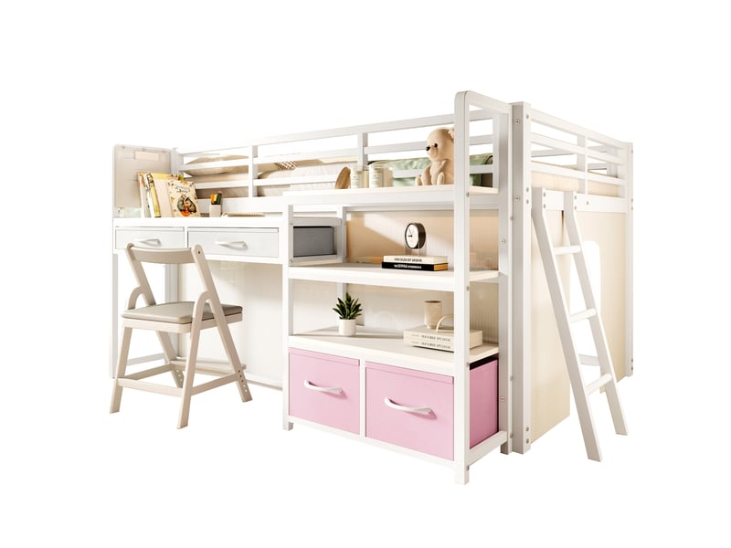  Lit mezzanine enfant 140x200 avec bureau et rangement homvra  - Conforama A