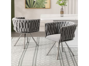 Chaise de salle à manger lot de 2 pivotante 360° à dossier incurvé  - pieds acier, velours - gris argenté