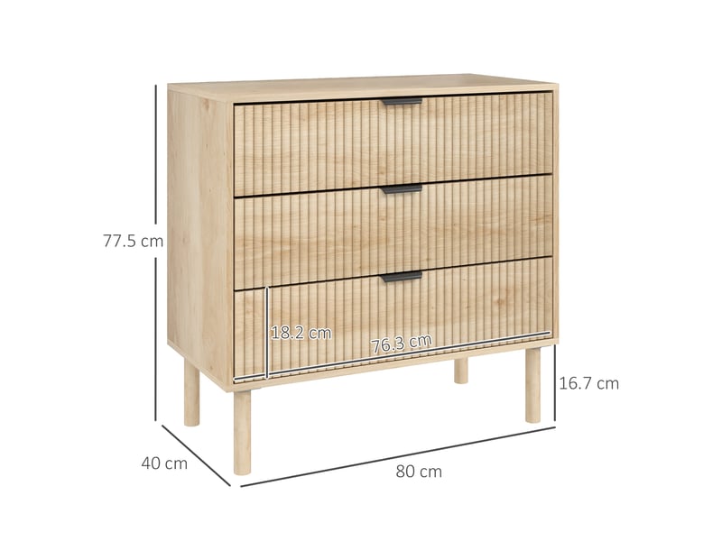 Commode en bois de style nordique à 3 tiroirs pour chambre et entrée, 80 x 40 x 77,5 cm, chêne  - Conforama E