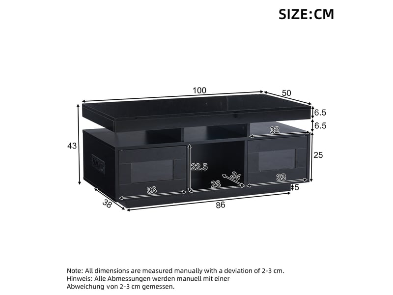  Table basse 100 x 50 x 43 cm noire avec led rgb, prise et port usb, rangement  - Conforama C