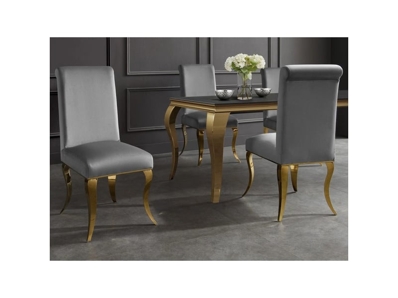 Lot de 2 chaises baroques velena en velours gris avec haut dossier et pieds dorés galbés - Conforama B