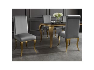 Lot de 2 chaises baroques velena en velours gris avec haut dossier et pieds dorés galbés