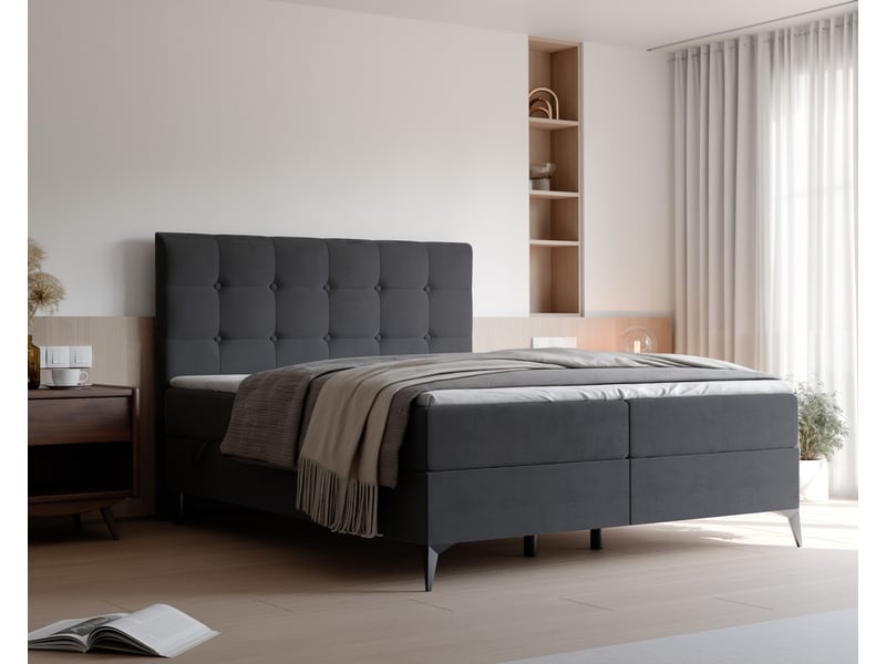 Lit coffre bailey - 160x200 cm - avec matelas et surmatelas - velours doux - noir BAILEY - Conforama B