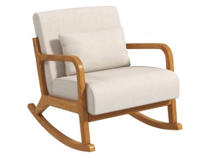 Fauteuil à bascule style rétro, en bois d'hévéa, 64,5 cm x 92 cm x 81,5 cm, beige et marron