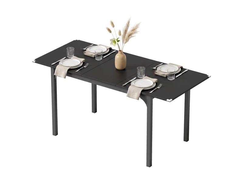 Table extensible pour 4 à 6 personnes, longueur réglable de 120 à 160 cm, pieds en acier, noire - Conforama B