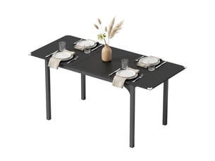 Table extensible pour 4 à 6 personnes, longueur réglable de 120 à 160 cm, pieds en acier, noire