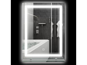 Miroir lumineux led mural de salle de bain avec étagère intégrée 3 couleurs luminosité réglable interrupteur tactile