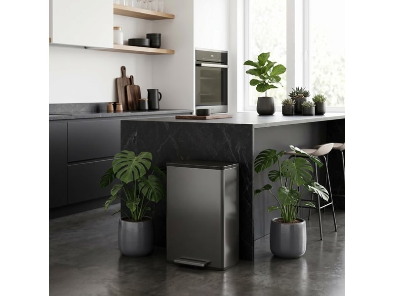Poubelle de cuisine tcqpz 45 l à pédale fermeture douce inox noir 42,5 x 35 x 68 cm - Conforama D