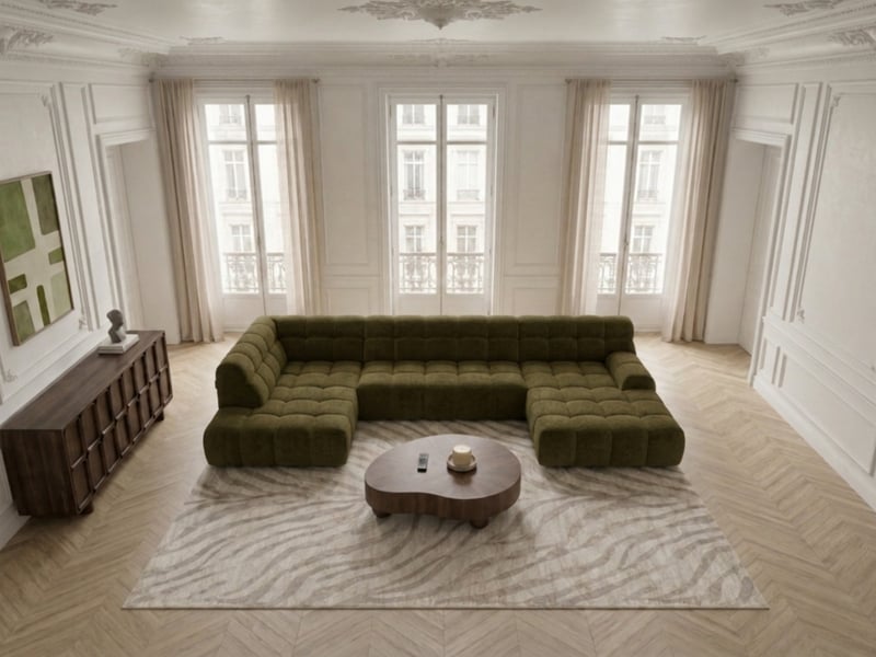  Bobochic canapé panoramique avance-recule électrique andre tissu texturé vert  angle gauche ANDRE - Conforama C