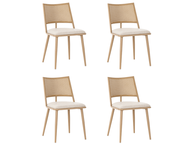  Lot de 4 chaises 50x48x80 cm, chaises de salle à manger, assise en pu, dossier en rotin, métal, beige et brun  - Conforama A