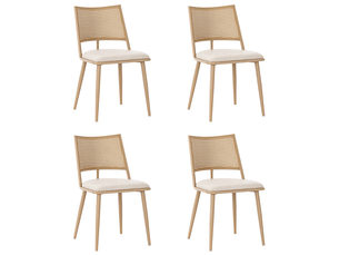 Lot de 4 chaises 50x48x80 cm, chaises de salle à manger, assise en pu, dossier en rotin, métal, beige et brun