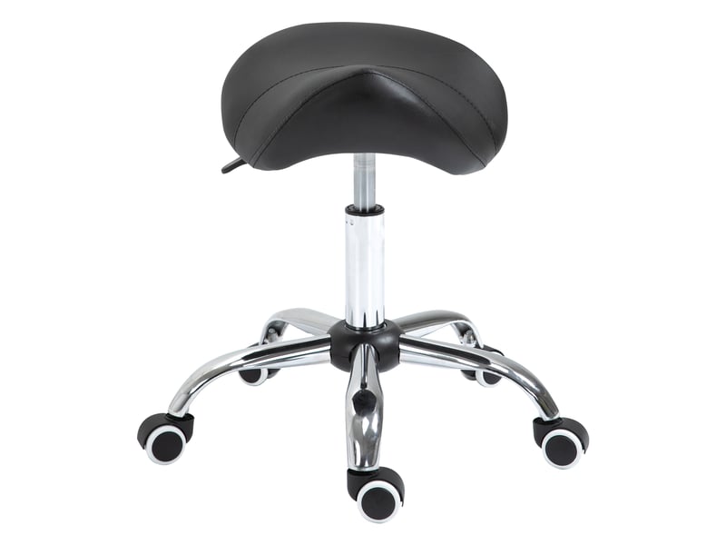  Tabouret à roulettes, tabouret de massage avec hauteur réglable 49-61 cm et selle ergonomique, chaise de travail à roulettes pivotant 360°, noir, pour salon de massage tatouage clinique spa  - Conforama B