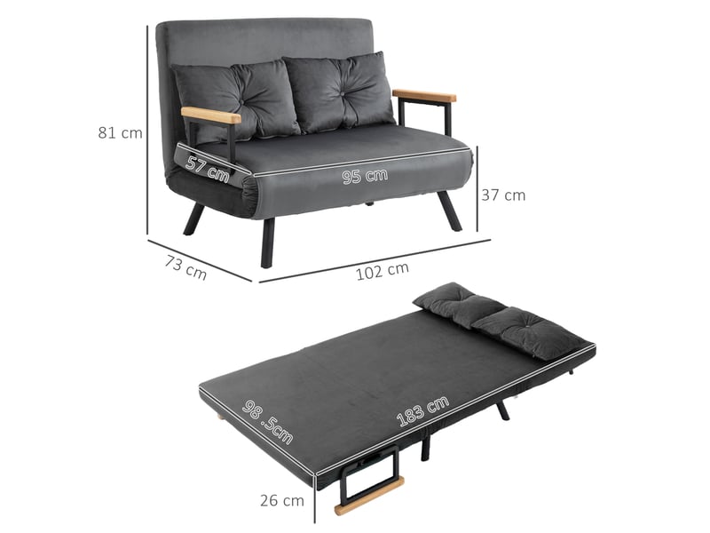  Canapé convertible 102x73x81 cm, dossier réglable, finition acier gris foncé  - Conforama C