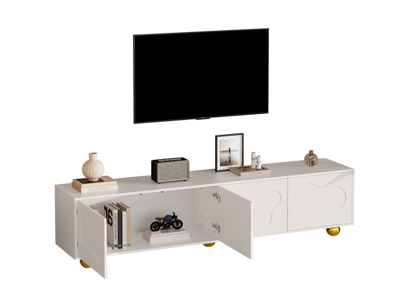  Meuble tv 180x40x50, design nuage cartoon avec 2 placards et 5 pieds supportant 60kg pour tv 75 meuble tv avec rangement  - Conforama A