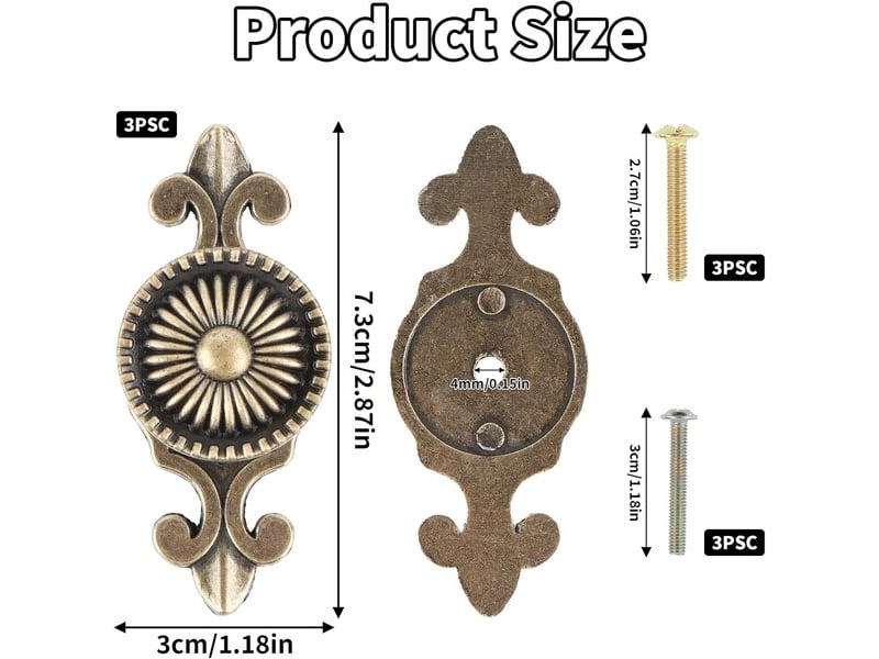  Paquet de 3 tirettes métalliques en bronze ancien, poignées vintage pour meubles, armoires et tiroirs avec vis  - Conforama B