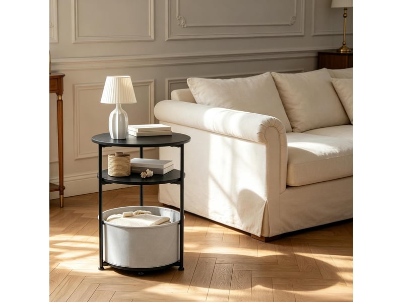  Bout de canapé tcqpz rond ø 43 x h 56 cm avec rangement noir  - Conforama D
