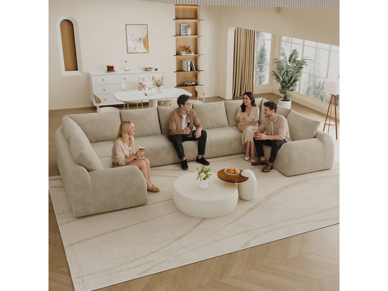 Canapé sans structure en mousse compressée 411 × 200 × 85 cm, kaki, tissu chenille, en u, sans montage, mousse haute élasticité  - Conforama D