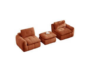 Canapé d'angle modulable 2 places avec ottoman en chenille orange
