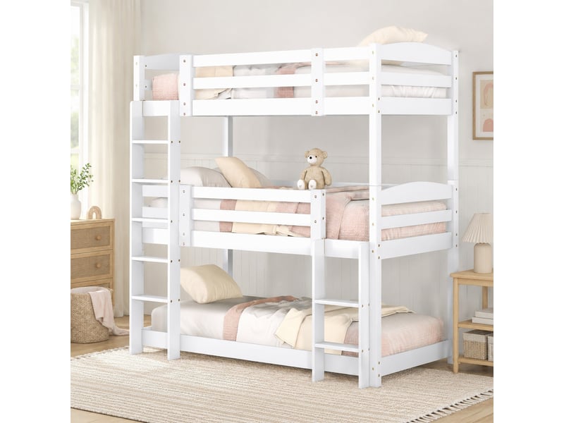  Lit superposé triple enfant 90x200 cm séparable en deux lits, en pin et mdf  - Conforama D