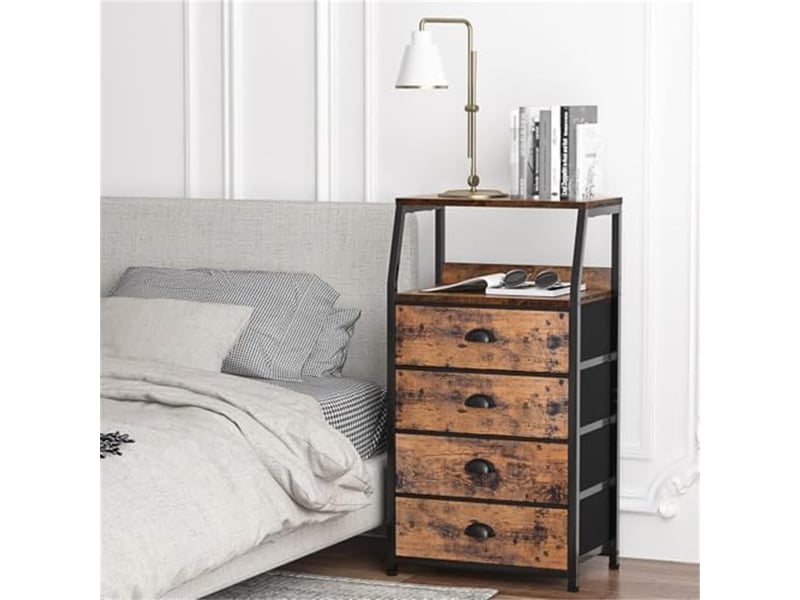  Table chevet haute 4 tiroirs tissu, étagère, meuble compact chambre entrée salon, design moderne robuste, – 41x29x84,5 cm PPG_345KRUKM - Conforama C