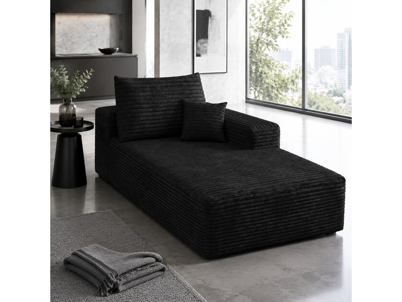 Canapé convertible avec méridienne réversible, assise moelleuse et design minimaliste, en tissu côtelé noir 175 × 95 × 83 cm - Conforama C