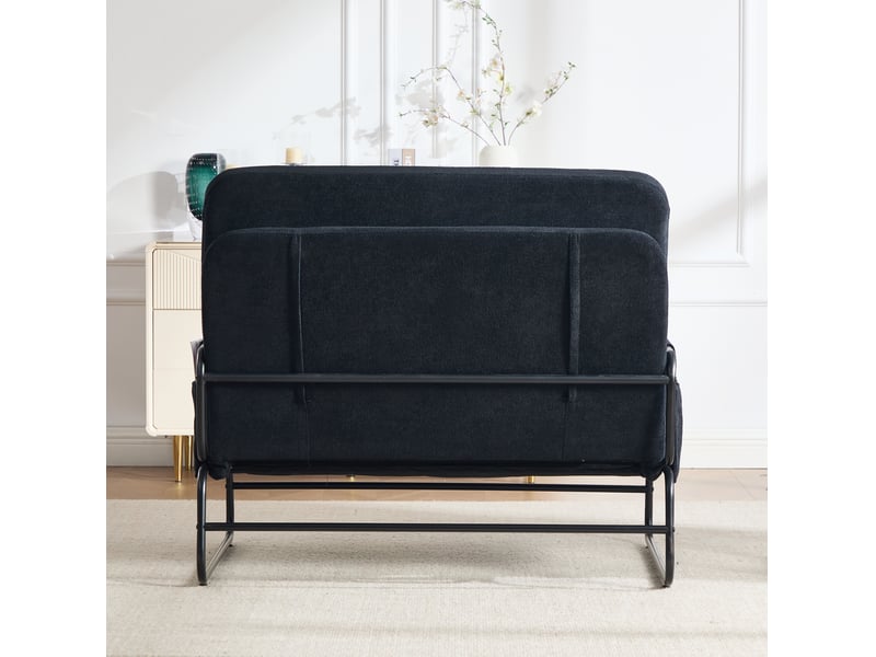  Canapé-lit 2 places noir en tissu, cadre métal et poches latérales, convertible pour les petits espaces  - Conforama D