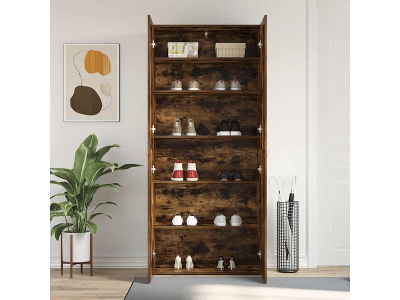 Meuble à chaussure, cabinet à chaussures 80x35.5x180 cm bois d'ingénierie shl4631 - Conforama D