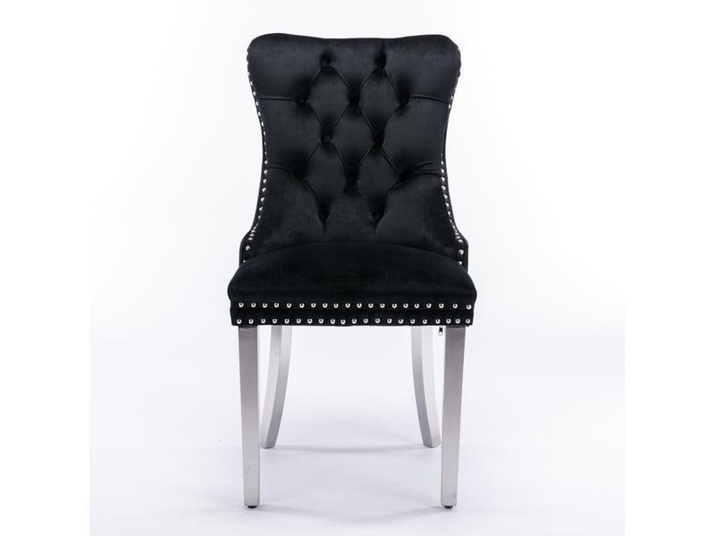  Lot de 2 chaises design velours noir, bois massif, cloutées, pieds chromés – style chic  - Conforama A